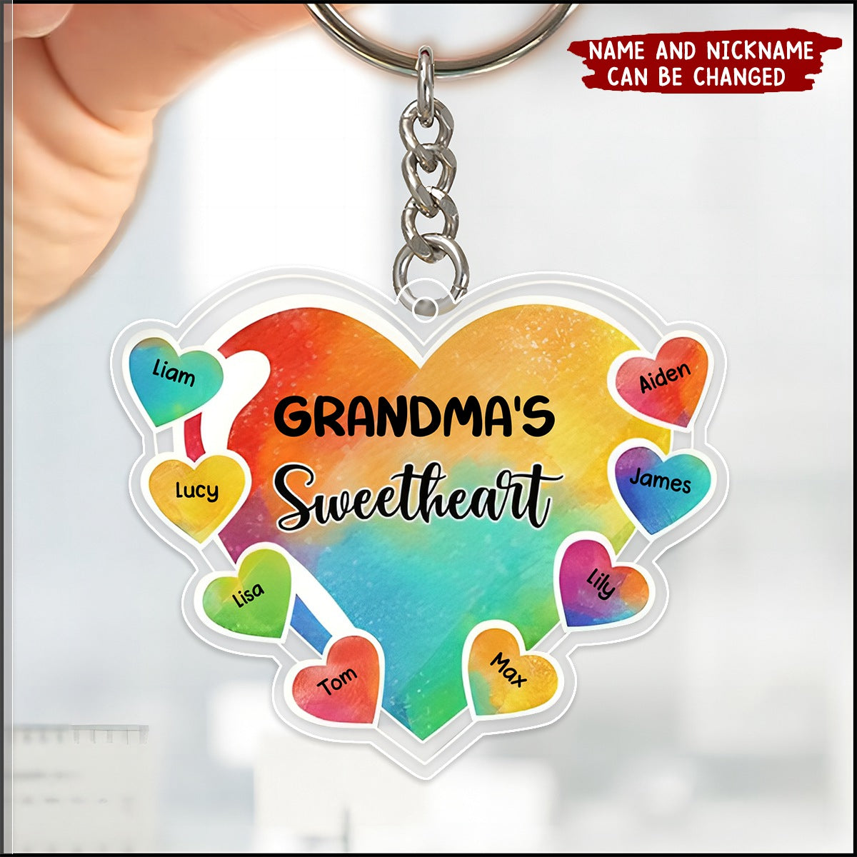 Grandma's Sweetheart With Grandchildren - Personalized Grandma Keychain