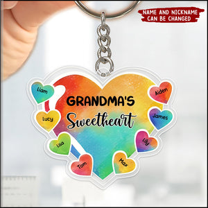 Grandma's Sweetheart With Grandchildren - Personalized Grandma Keychain