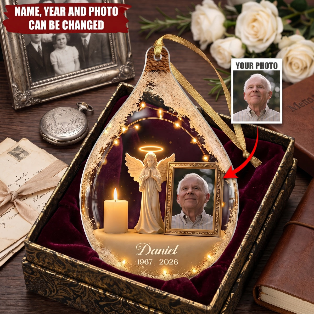 Guardian Angel Photo Memorial - Personalized Acrylic Custom Shape Ornament