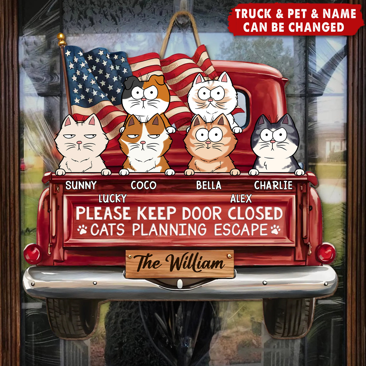 Cat Planning Escape With A Truck - Cat Personalized Home Decor Wood Sign - House Warming Gift
