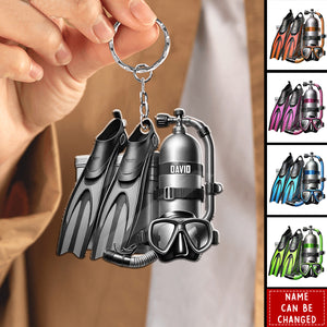 Custom Name Scuba Diving Equipment Personalized Acrylic Keychain For Divers Lovers