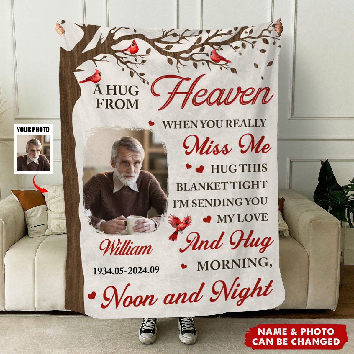 Custom Photo Memorial A Hug From Heaven - Personalized Photo Blanket - Christmas Gift For Family