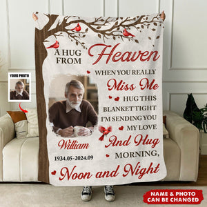 Custom Photo Memorial A Hug From Heaven - Personalized Photo Blanket - Christmas Gift For Family
