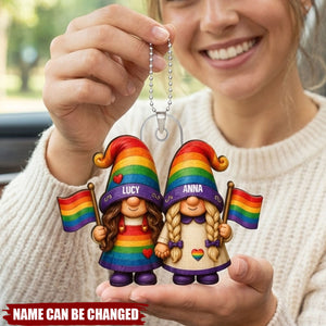 Love Is Love Rainbow Gnome Couple  - Personalized Car Hanger