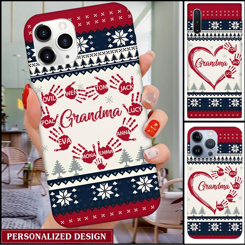 Christmas Pattern Grandma With Grandkids Hand Personalized Phone case