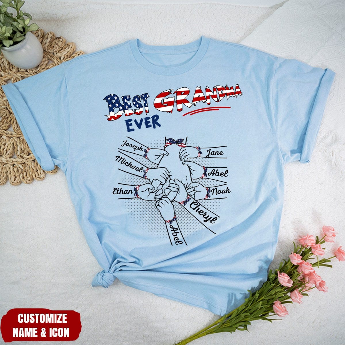 Best Grandma Ever Hand With Bow Personalized T-shirt