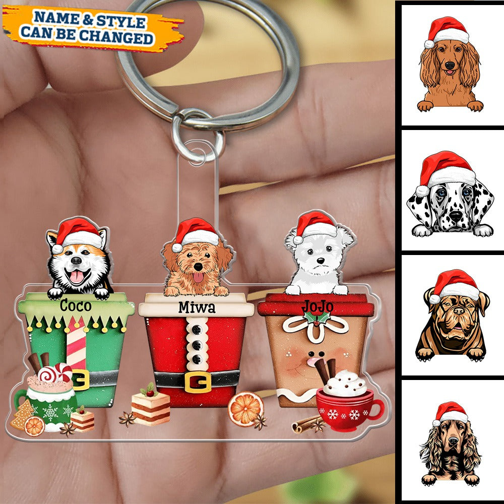 Personalized Christmas Dog Puppy Pet In Cup Acrylic Keychain