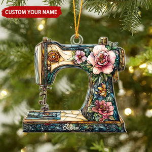 Sewing Machine With Flowers Personalized Christmas Ornament