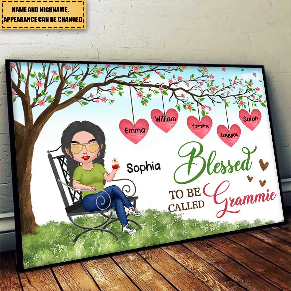 Blessed To Be Call Grandma Under Watercolor Tree Personalized Horizontal Poster