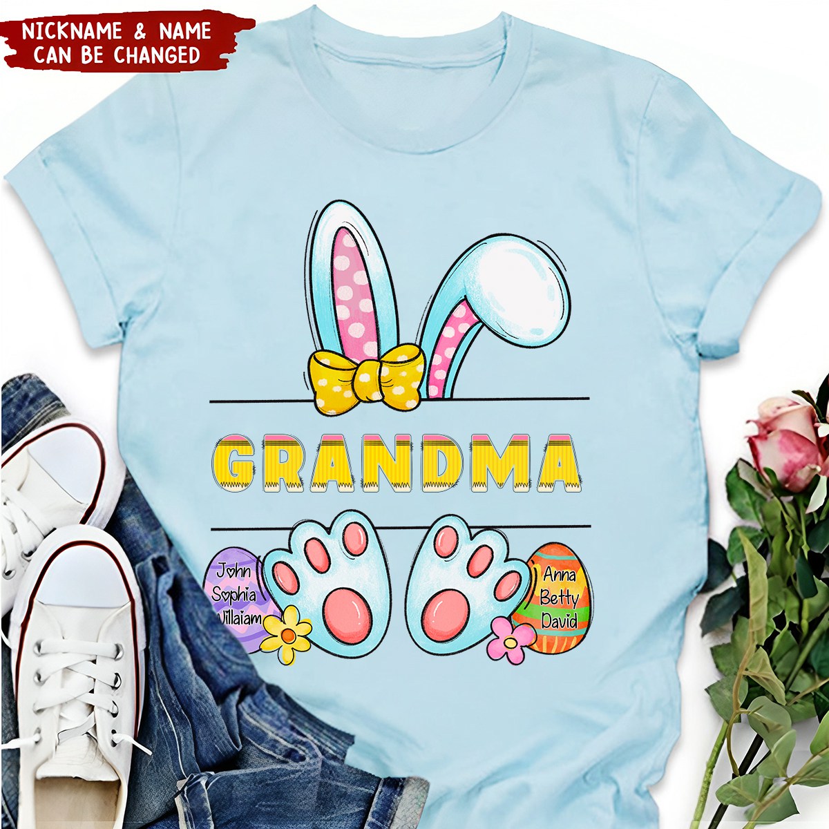 Cute Easter Bunny Grandma Auntie Mom Little Egg Kids Personalized T-shirt