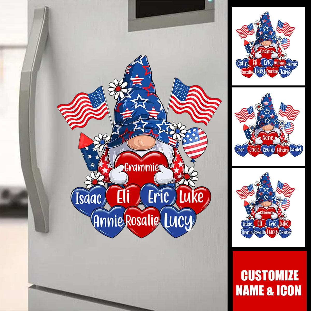 American Dwarf Grandma Mom Heart, 4th Of July Personalized Decal
