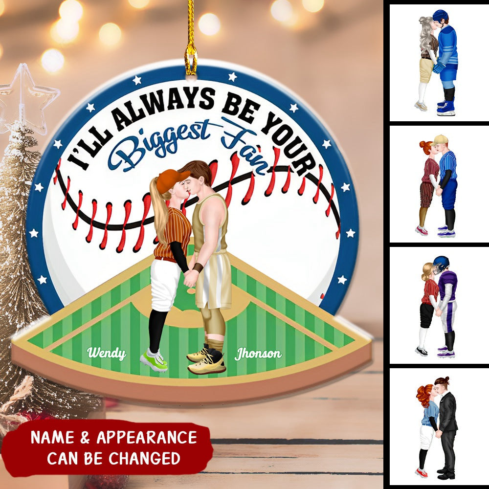 I'll Always Be Your Biggest Fan, Personalized Baseball Couple Acrylic Ornament, Gift For Him Her