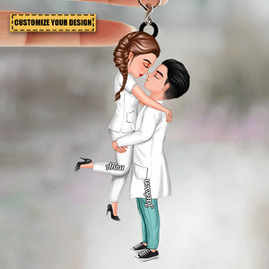 Personalized Keychain, Couple Portrait Nurse Doctor Gifts by Occupation