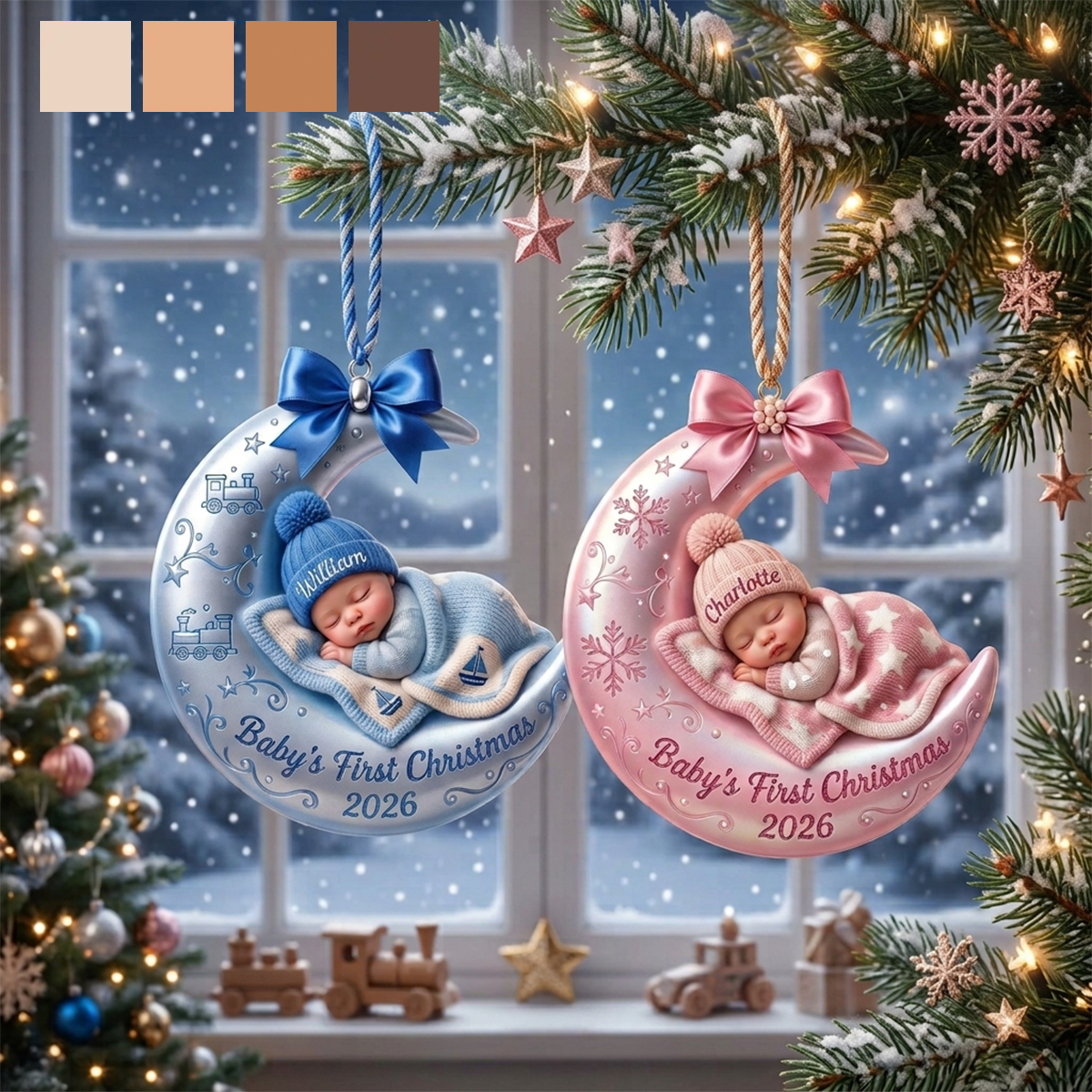 Personalized Baby First Christmas On The Moon Acrylic Ornament, Custom Moon and Stars Ornament with Name, Newborn Keepsake Gift 2026