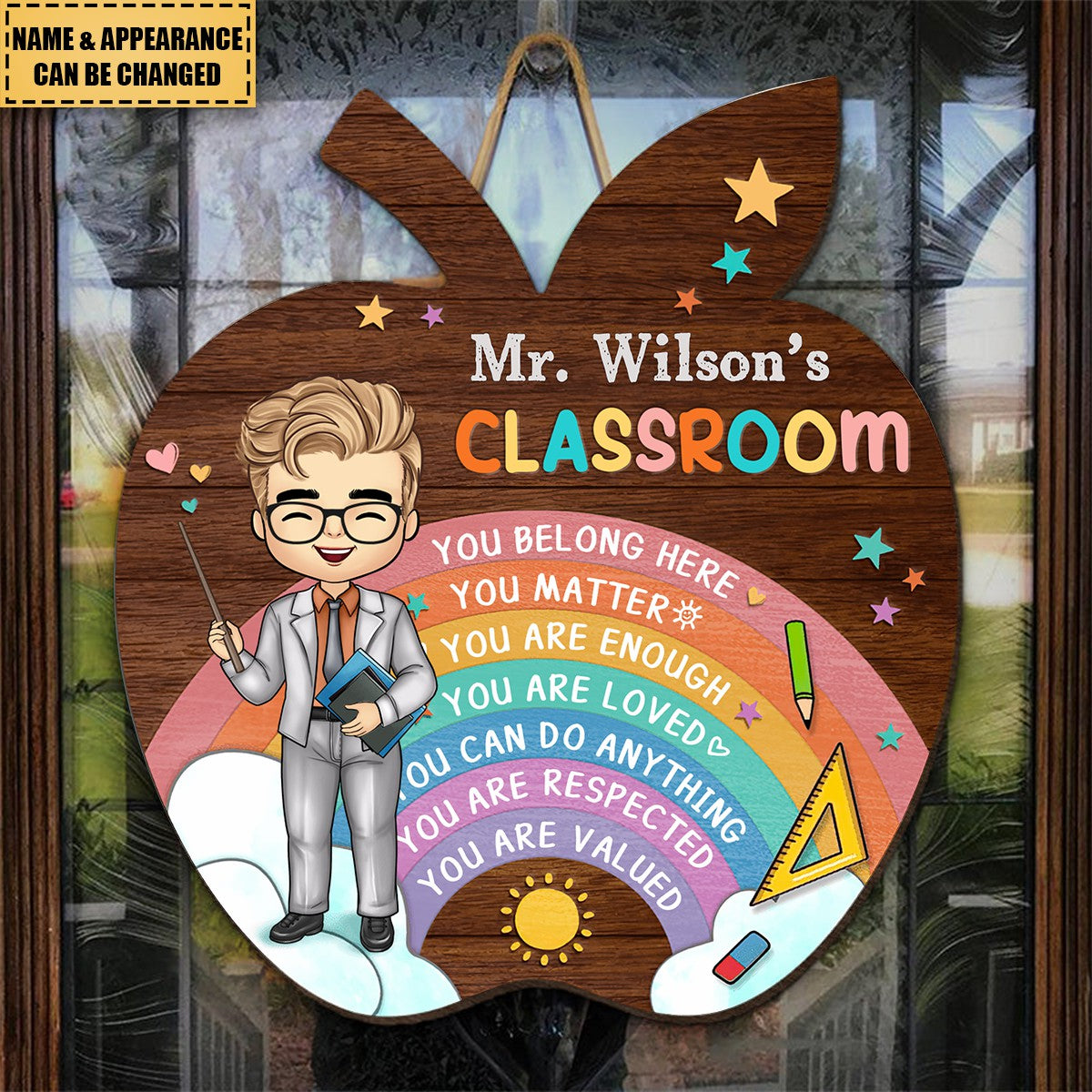 You Belong Here - Teacher Personalized Custom Shaped Home Decor Wood Sign - House Warming Gift For Teacher, Back To School