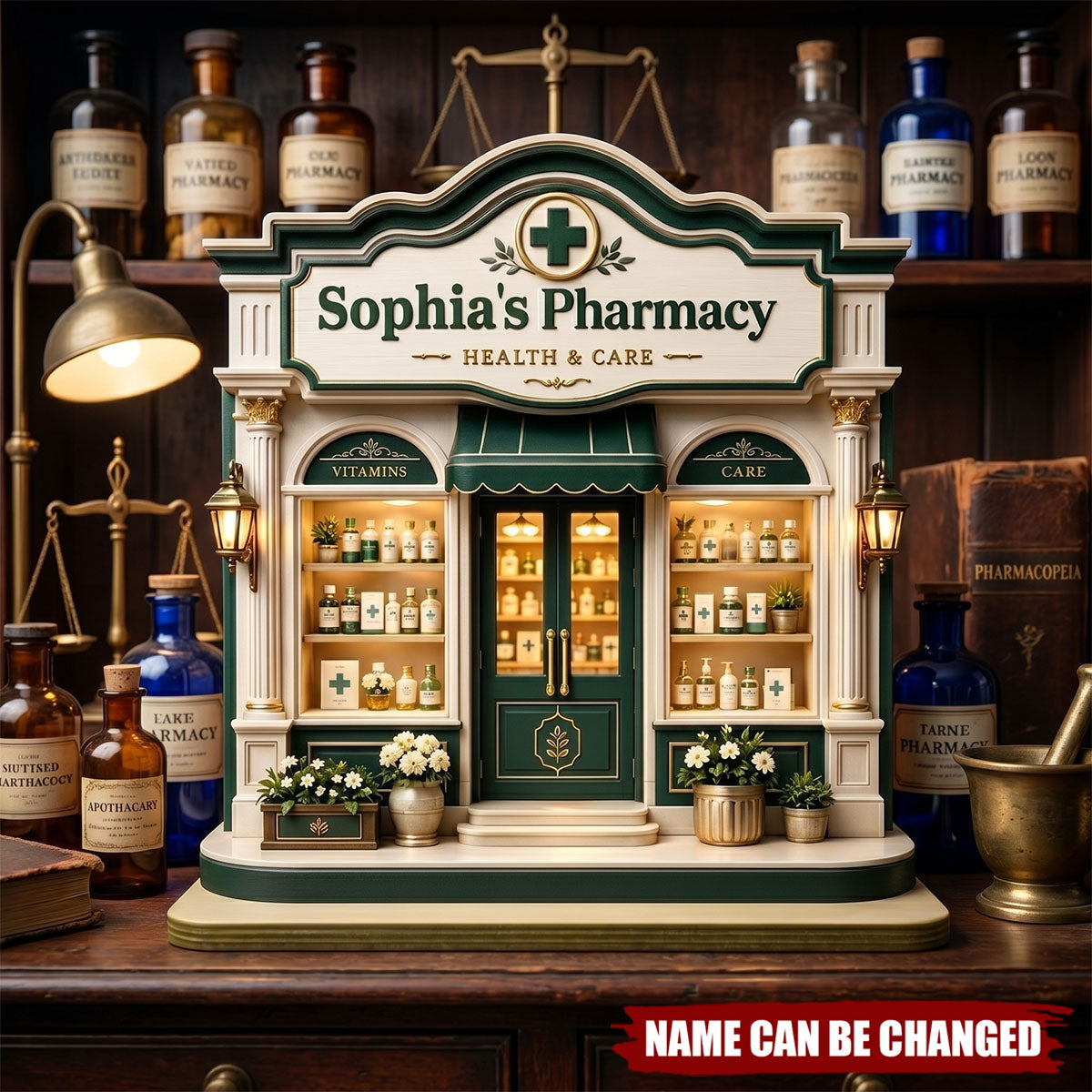 Personalized Pharmacy Wooden Plaque, Custom Name Apothecary Decor, Pharmacist Gift