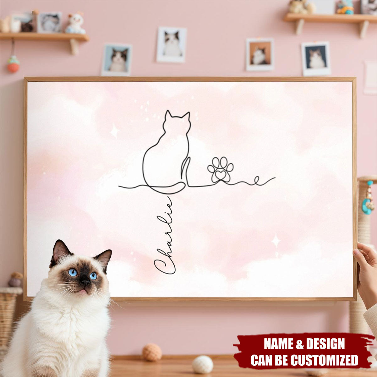 Cat Line Art Gift For Cat Lovers - Personalized Poster