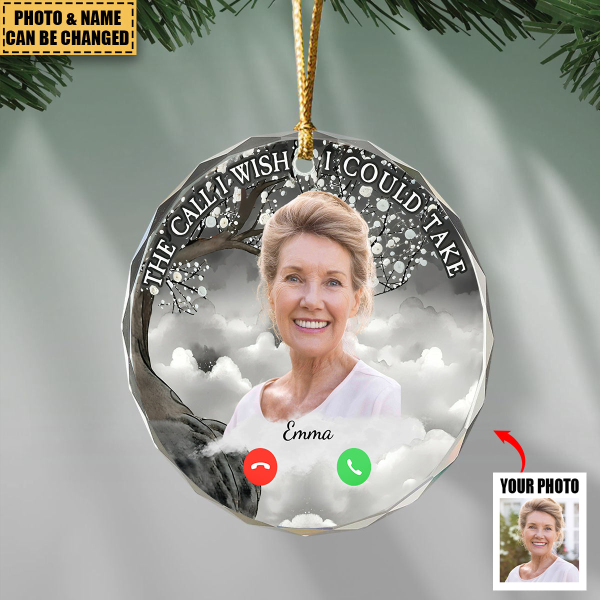 Custom Photo Christmas The Call I Wish I Could Make - Personalized Circle Glass Ornament