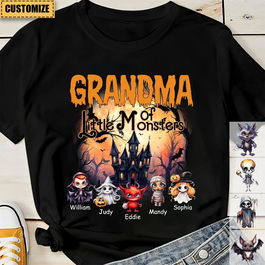 Grandma/Grandpa Of These Little Monsters - Personalized Custom Unisex T-Shirt - Gift For Parents, Gift For Grandparents, Halloween Gift