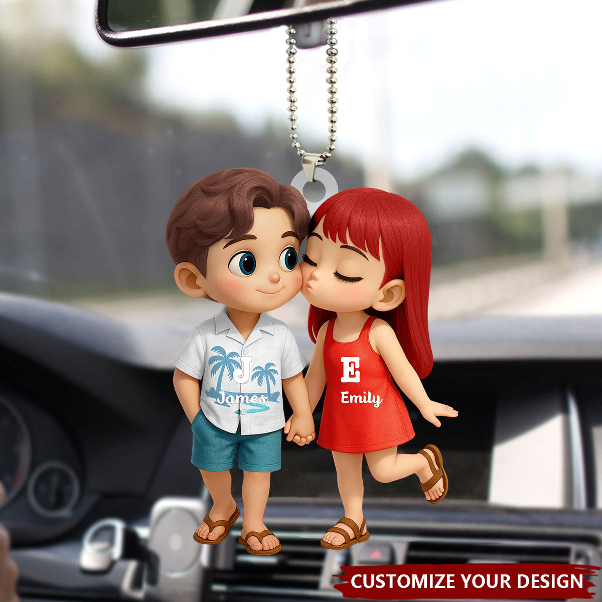 Cute Cartoon Couple Summer Vibe Personalized Acrylic Ornament, Gift for him, Gift for her