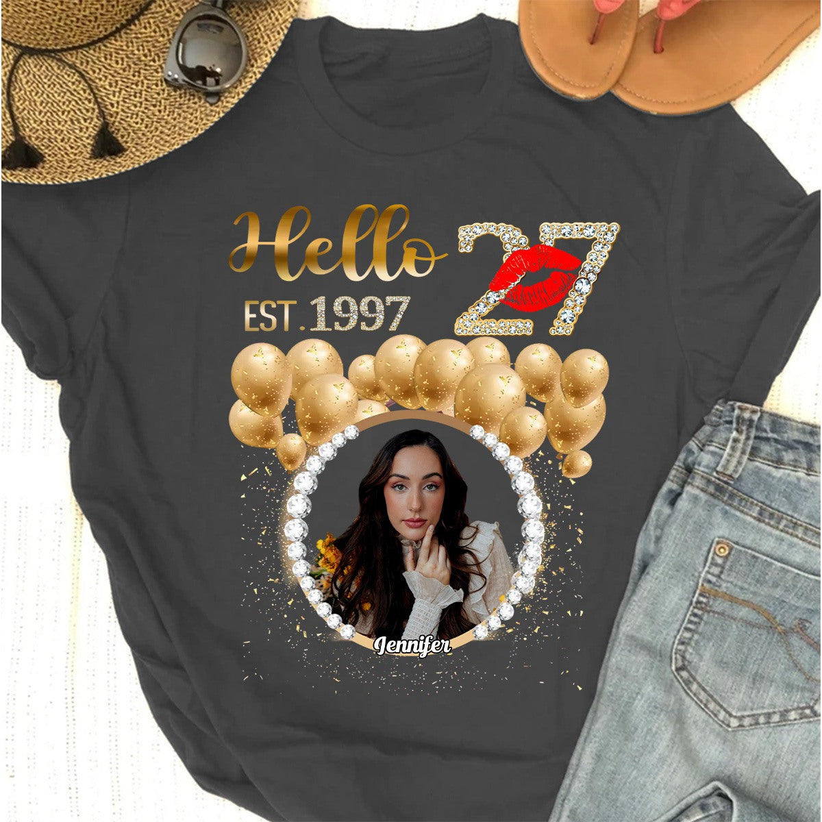 Custom Photo T-Shirt, Hello It's My Birthday Diamond Ideas T-Shirt