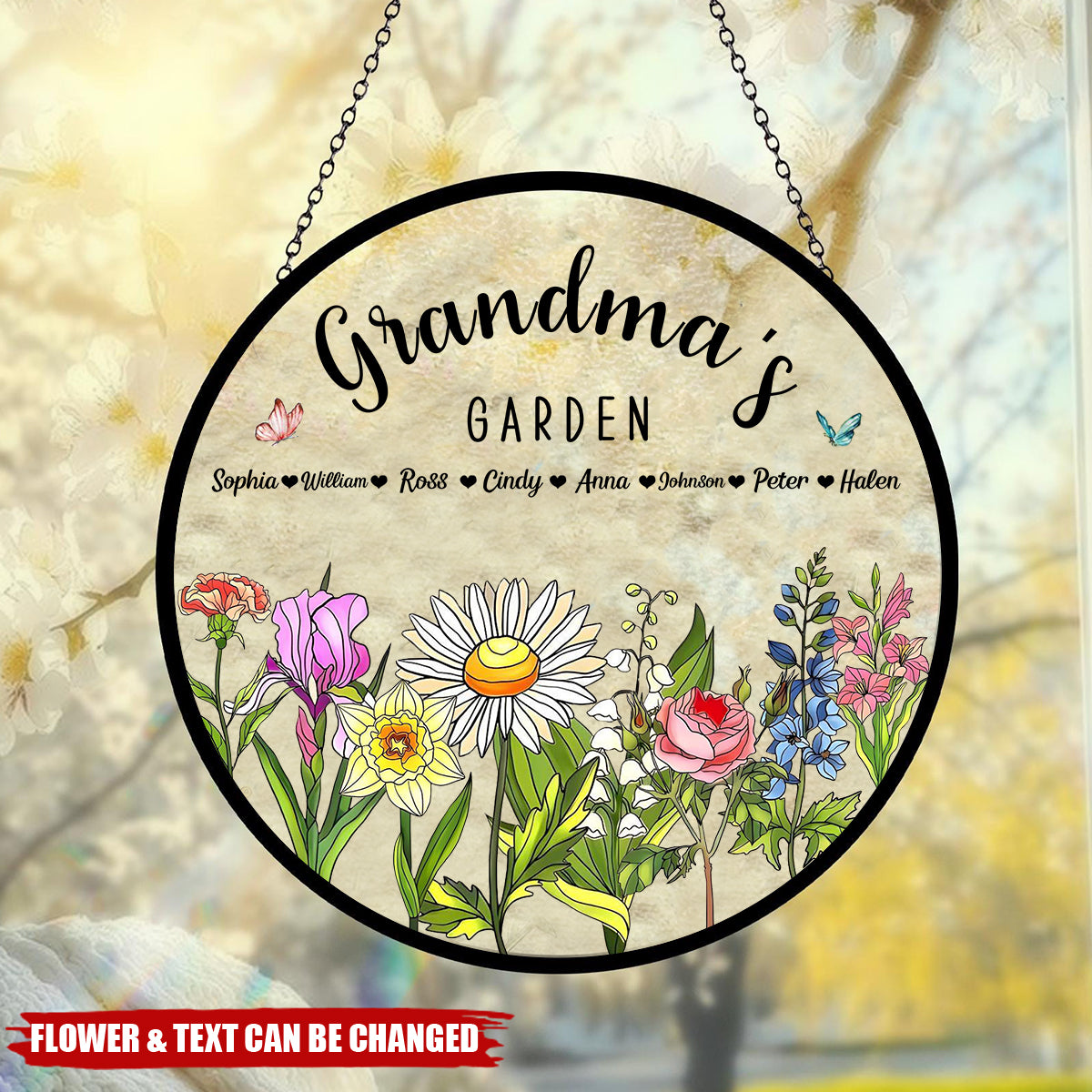 Grandma's Blooming Garden - Personalized Birth Flowers Glass Art Suncatcher