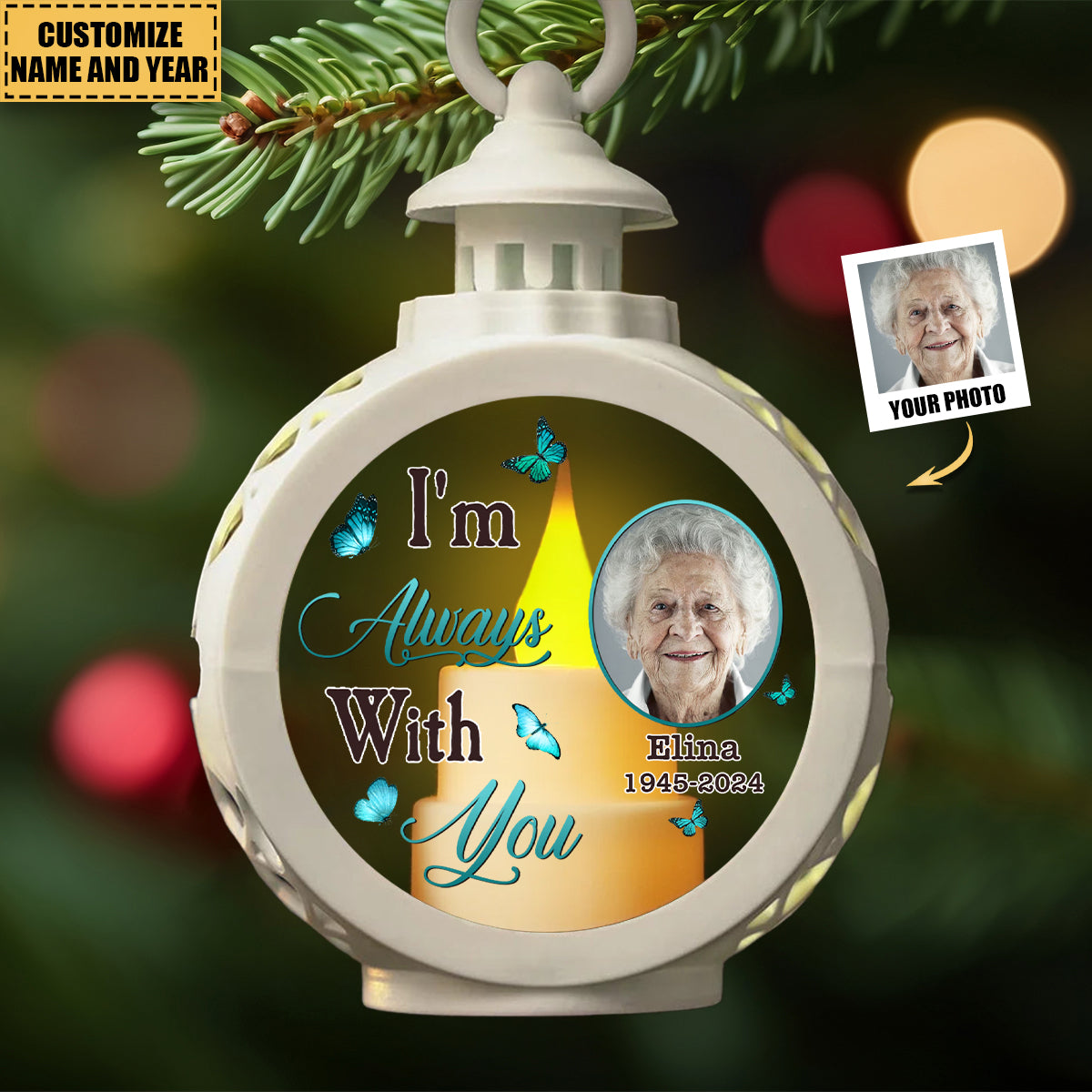 Family Memorial - Personalized Photo Candlelight Lantern Ornament - Sympathy Gift
