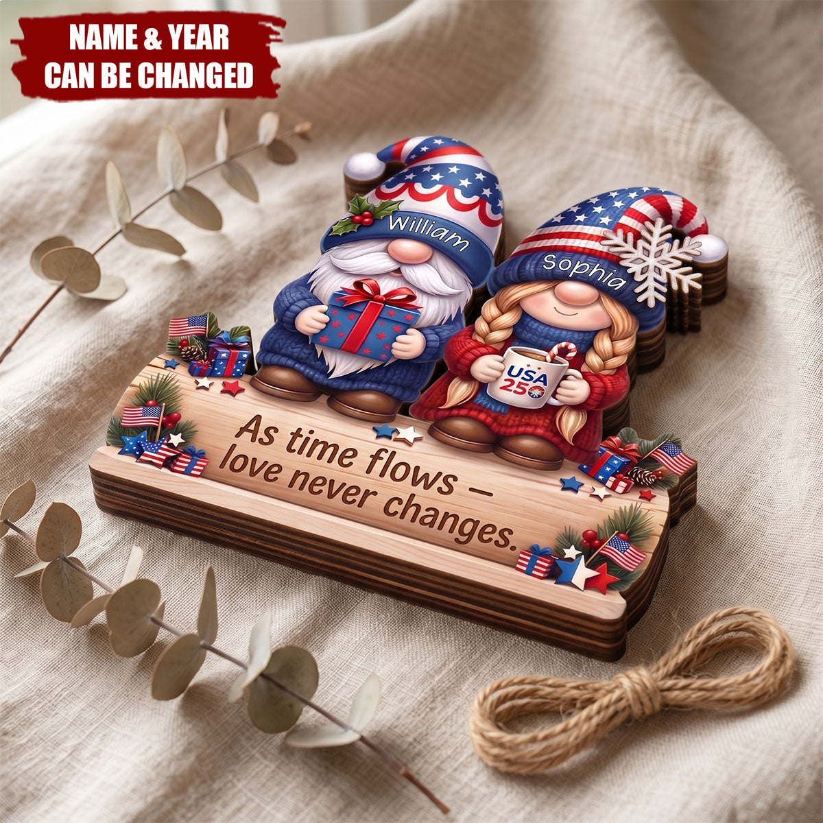 USA 250 Dwarf Couple Growing Old Together - Personalized Custom Shaped Wooden Plaque