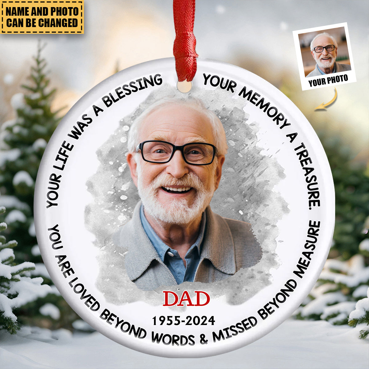 Personalized Memorial Gift Your Life Was A Blessing Circle Ceramic Ornament