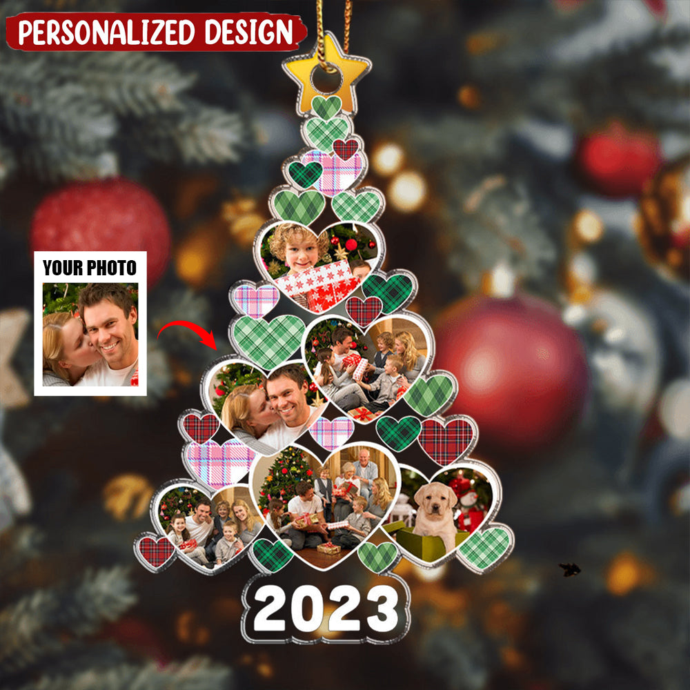 Heart Christmas Tree Upload Photo Family Personalized Acrylic Ornament