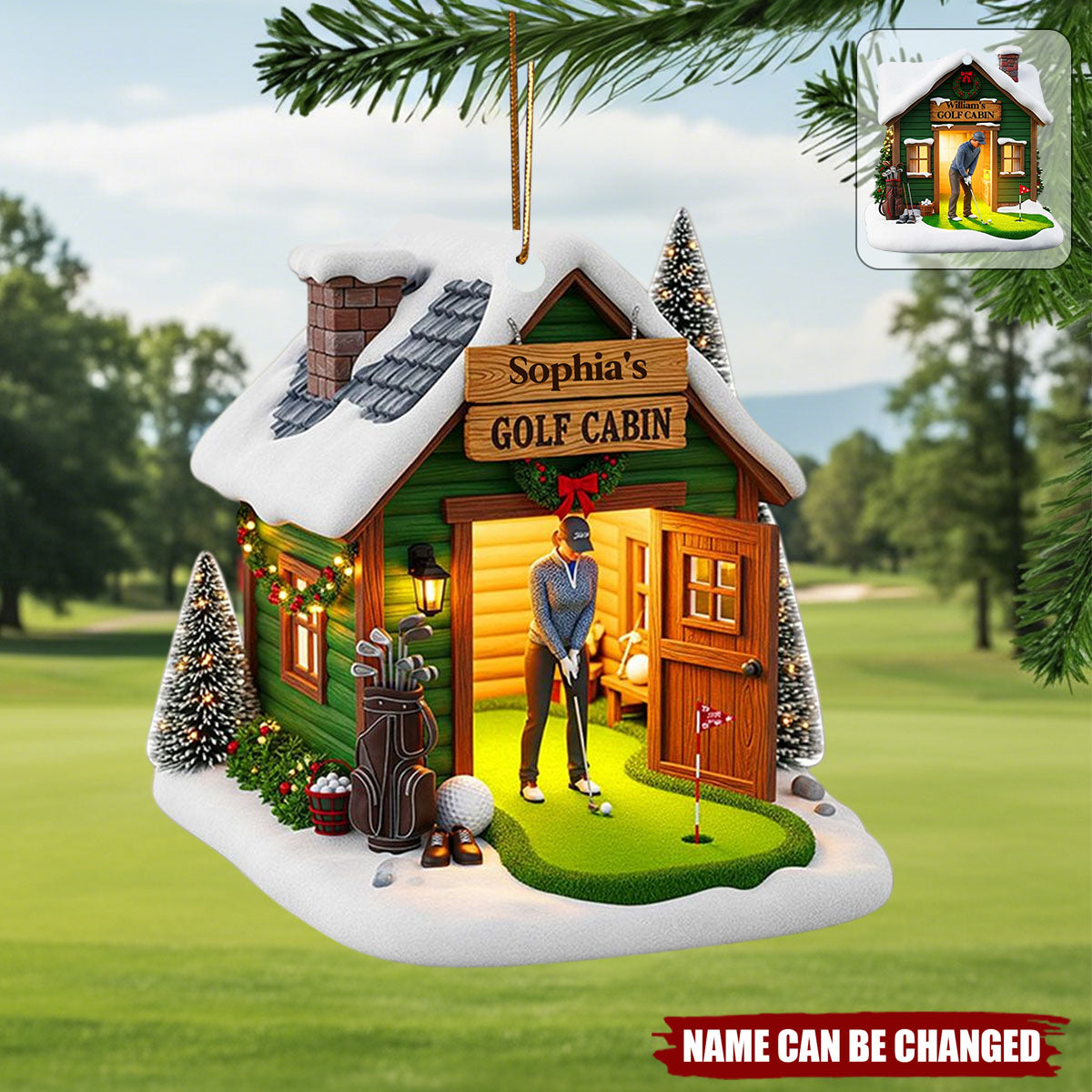 Golf Cabin Christmas Ornament - Personalized Gift For Golfers