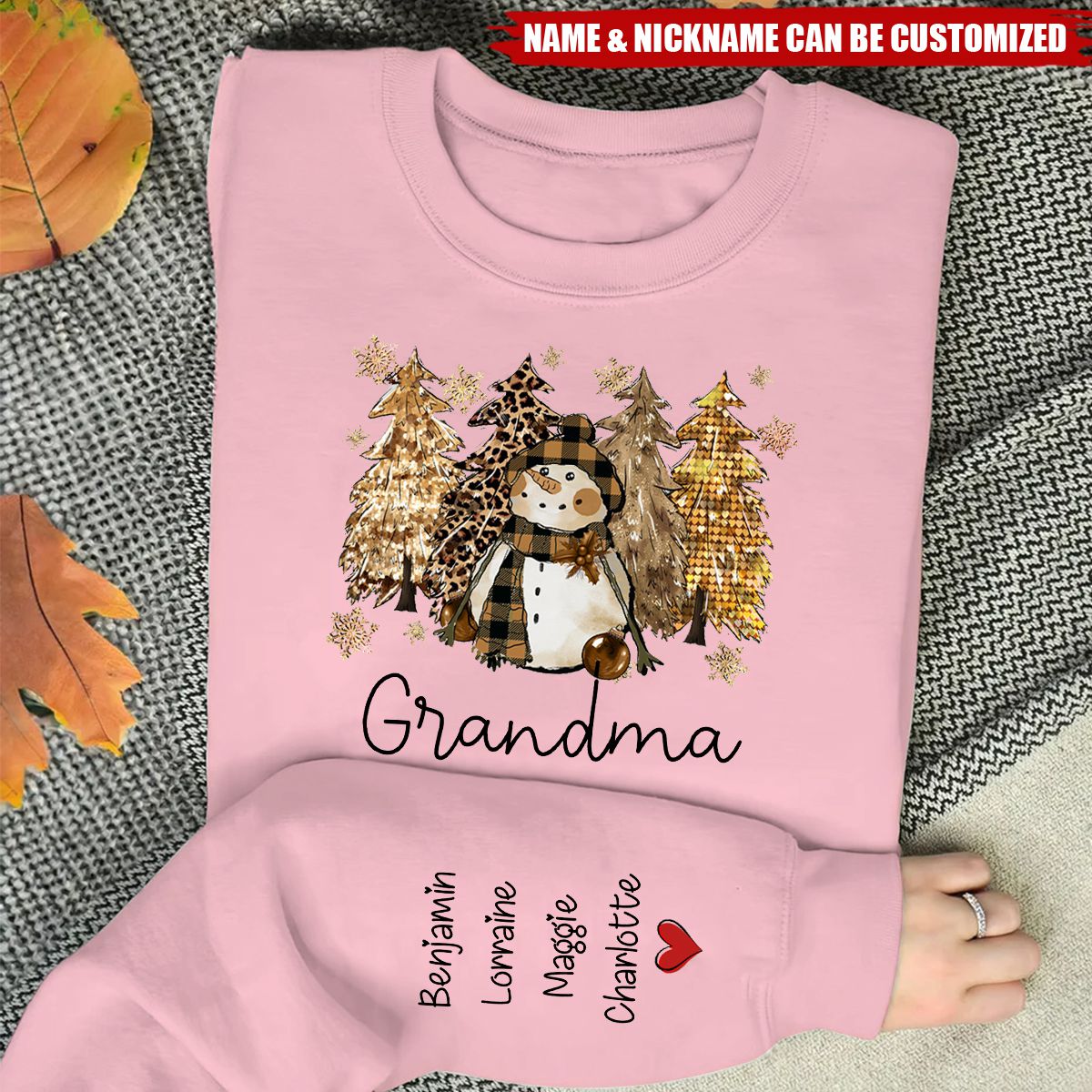 Grandma Snowman Christmas Tree With Grandkids - Personalized Sweatshirt