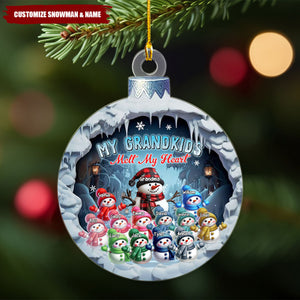 Cute Snowmies My Grandkids Melt My Heart - Personalized Christmas Ornament, Gifts For Grandma