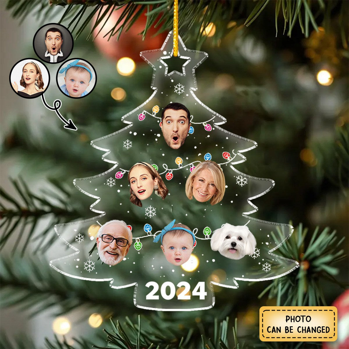 Custom Photo Christmas Tree Family - Personalized Custom Shaped Acrylic Ornament