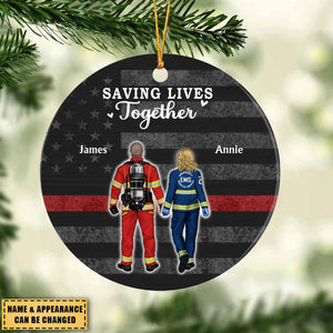 Saving Lives Together Firefighter/Ems/Nurse/Police Officer/Military- Personalized Ornament, Gift For Couple, Best Friends