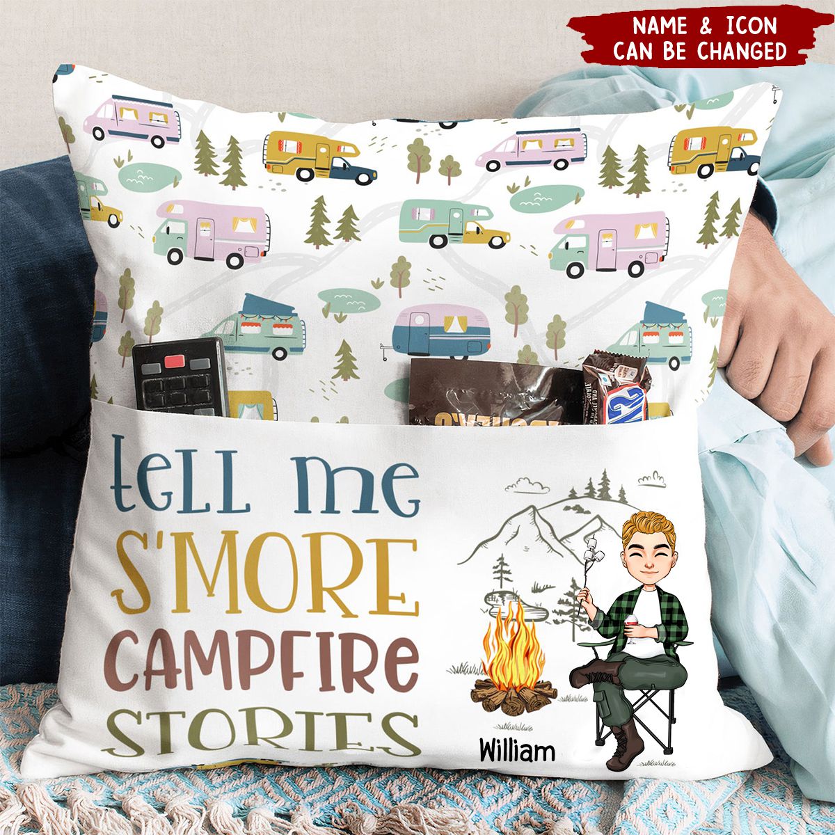 Tell Me S'more Campfire Stories - Personalized Pocket Pillow