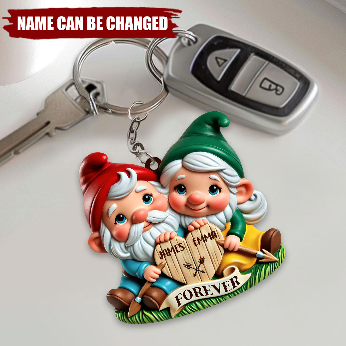 Forever Love Dwarf Holding Sign - Personalized Acrylic Keychain