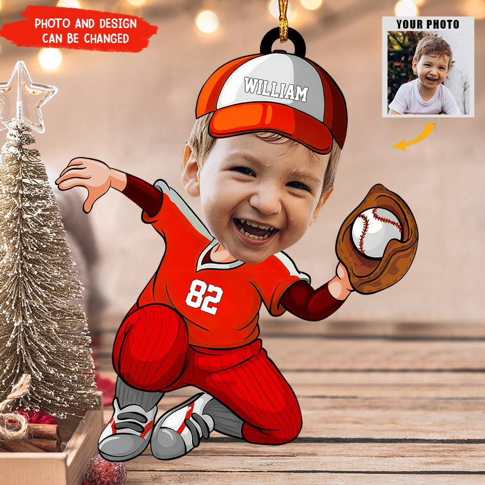 Custom Face Photo Funny Gift For Baseball Lover Personalized Baseball kid Ornament