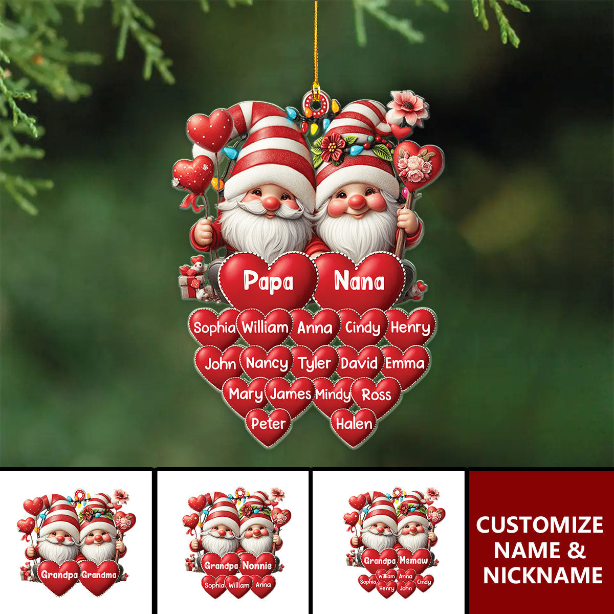 Christmas Grandma & Grandpa Mom & Dad With Heart Kids Personalized Ornament