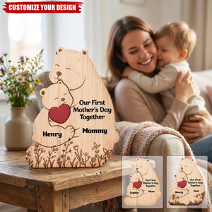 Hugging Mama Papa Bear & Baby Cub - Personalized Custom Shaped Wooden Puzzle