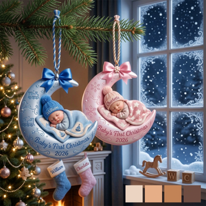 Personalized Baby First Christmas On The Moon Acrylic Ornament, Custom Moon and Stars Ornament with Name, Newborn Keepsake Gift 2026