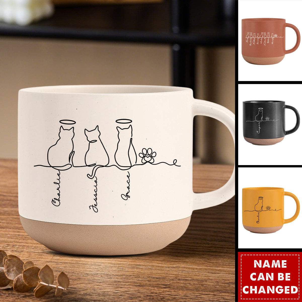 Cute Cats - Personalized Pottery Mug, Gift for Cat Mom/Cat Dad, Cat Lover's Gift