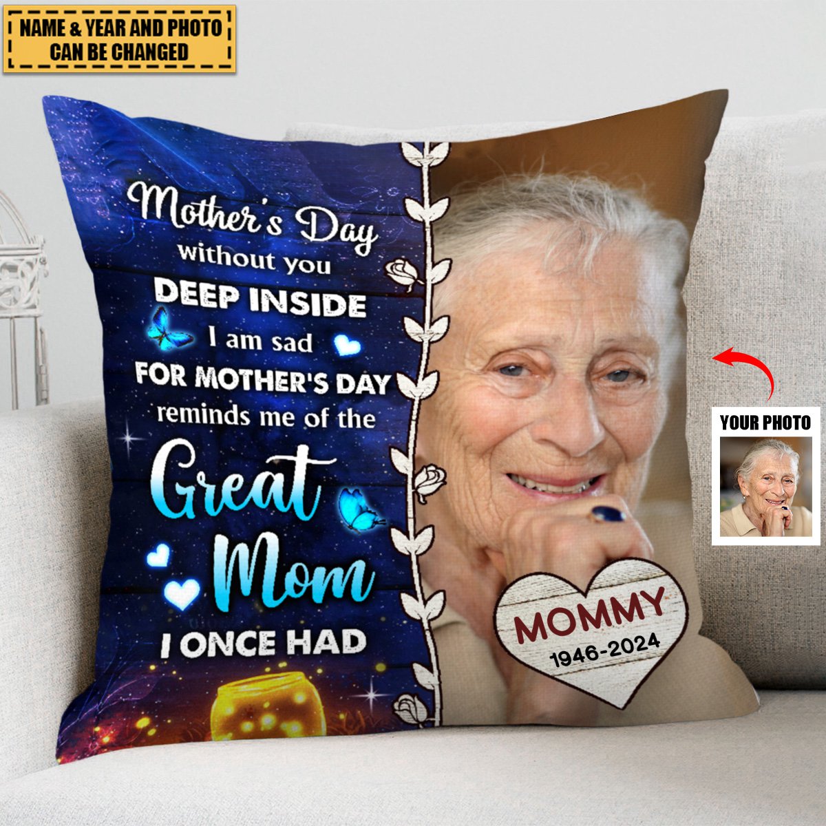 Gift For Lost Mom Memorial Photo Upload Pillow