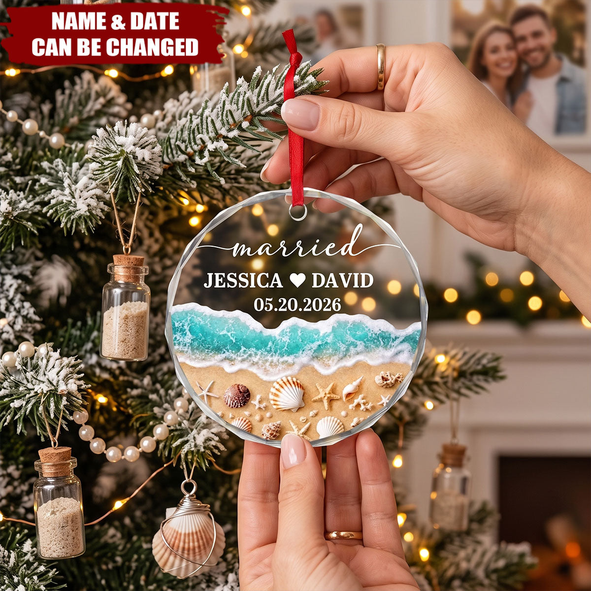 Custom First Christmas Circle Glass Ornament - Personalized Anniversary Christmas Wedding Gifts