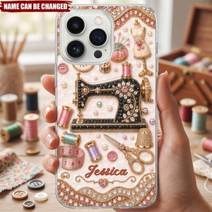 Vintage Sewing Machine, Personalized Clear Phone Case, Gift For Sewing Lovers