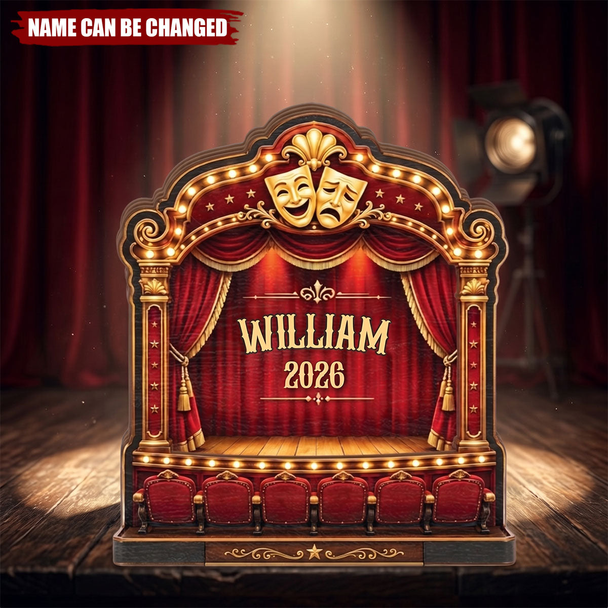 Personalized Theatre Stage Wooden Block, Custom Name Drama Performance Keepsake