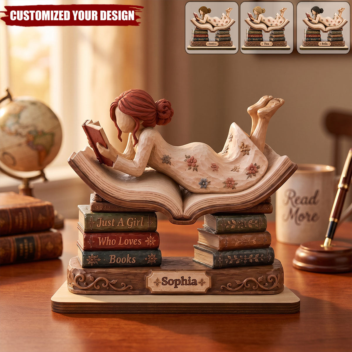 "Just A Girl Who Loves Books" Personalized 2-Layer Wood Plaque