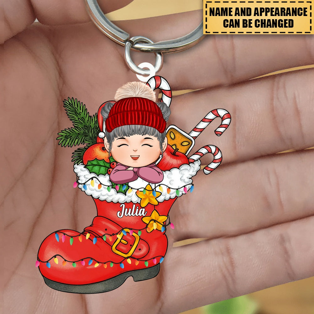 Cute Christmas Kid Santa Shoe Acrylic Keychain