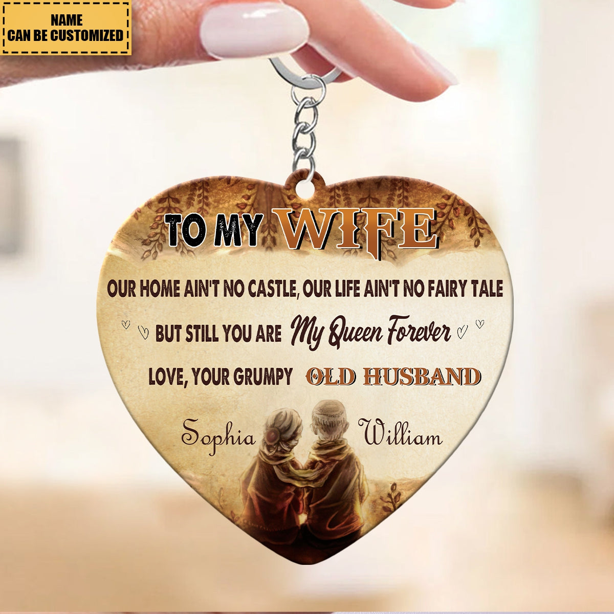 To My Wife, You Are My Queen Forever - Couple Personalized Heart Acrylic Keychain