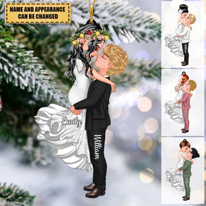 Personalized Married Engaged Doll Couple Kissing Hugging Ornament